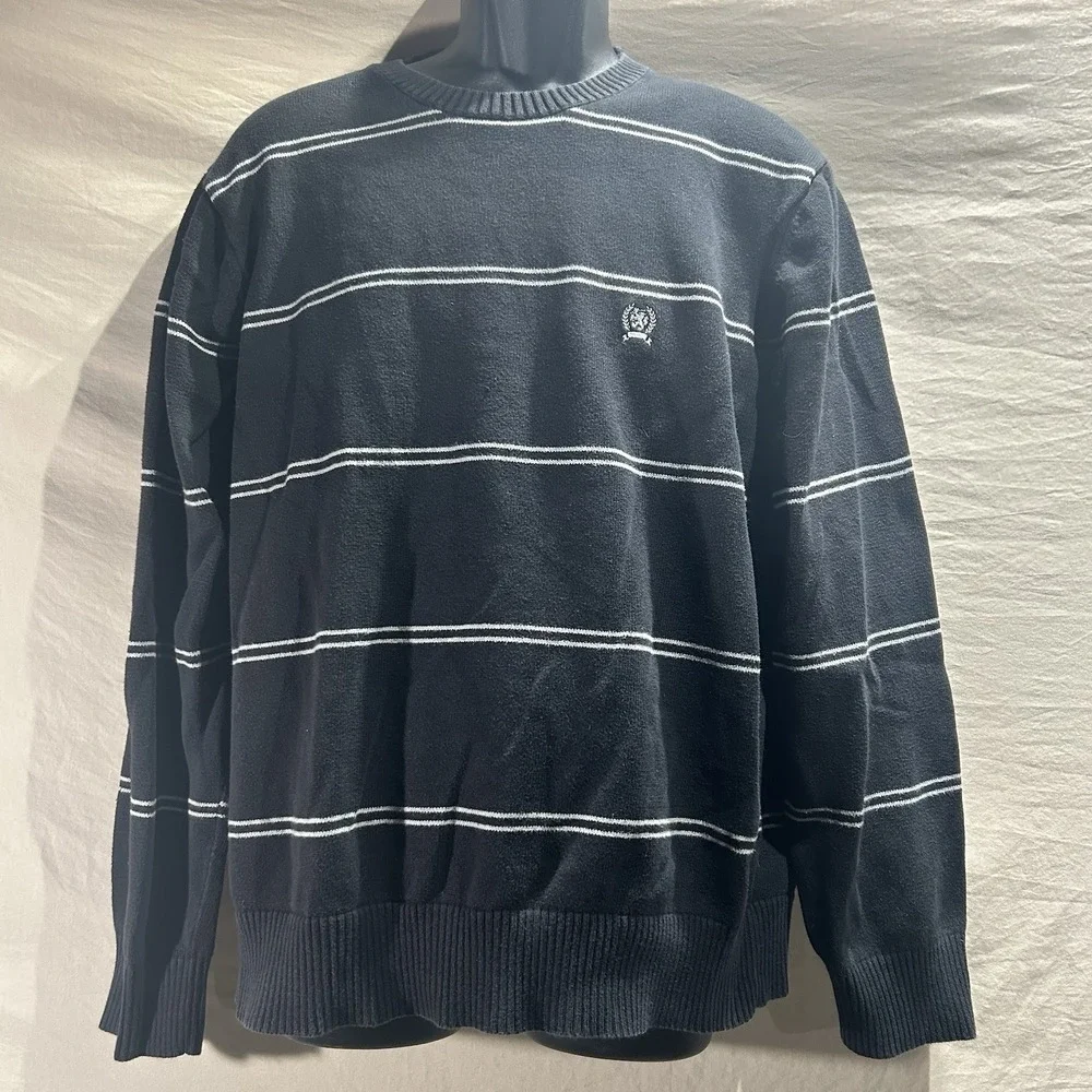 Crest by Tommy Hilfiger Men's XL Striped Crewneck Sweater 100% Cotton Black